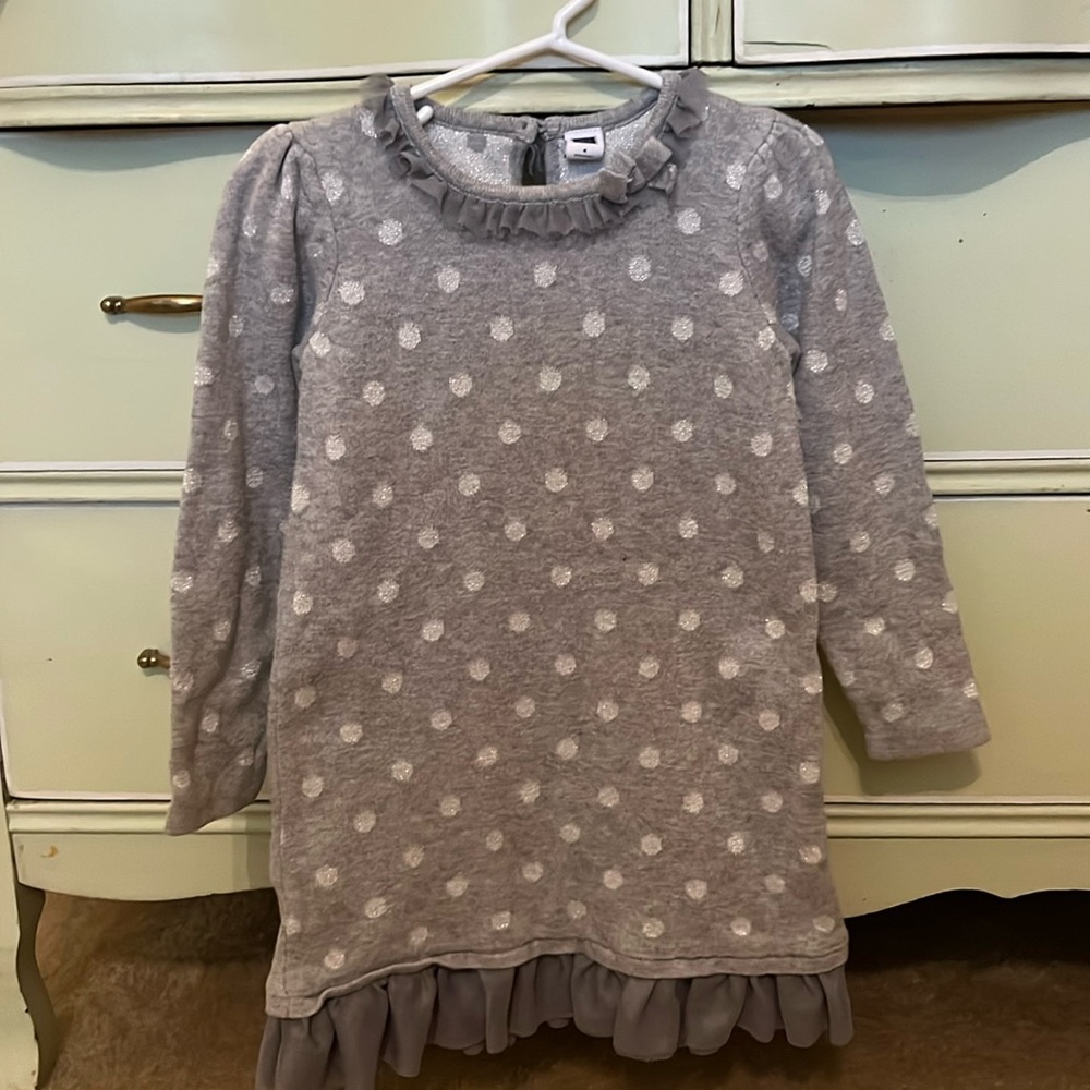 Janie & Jack grey sweater dress with ruffled bottom, size 4